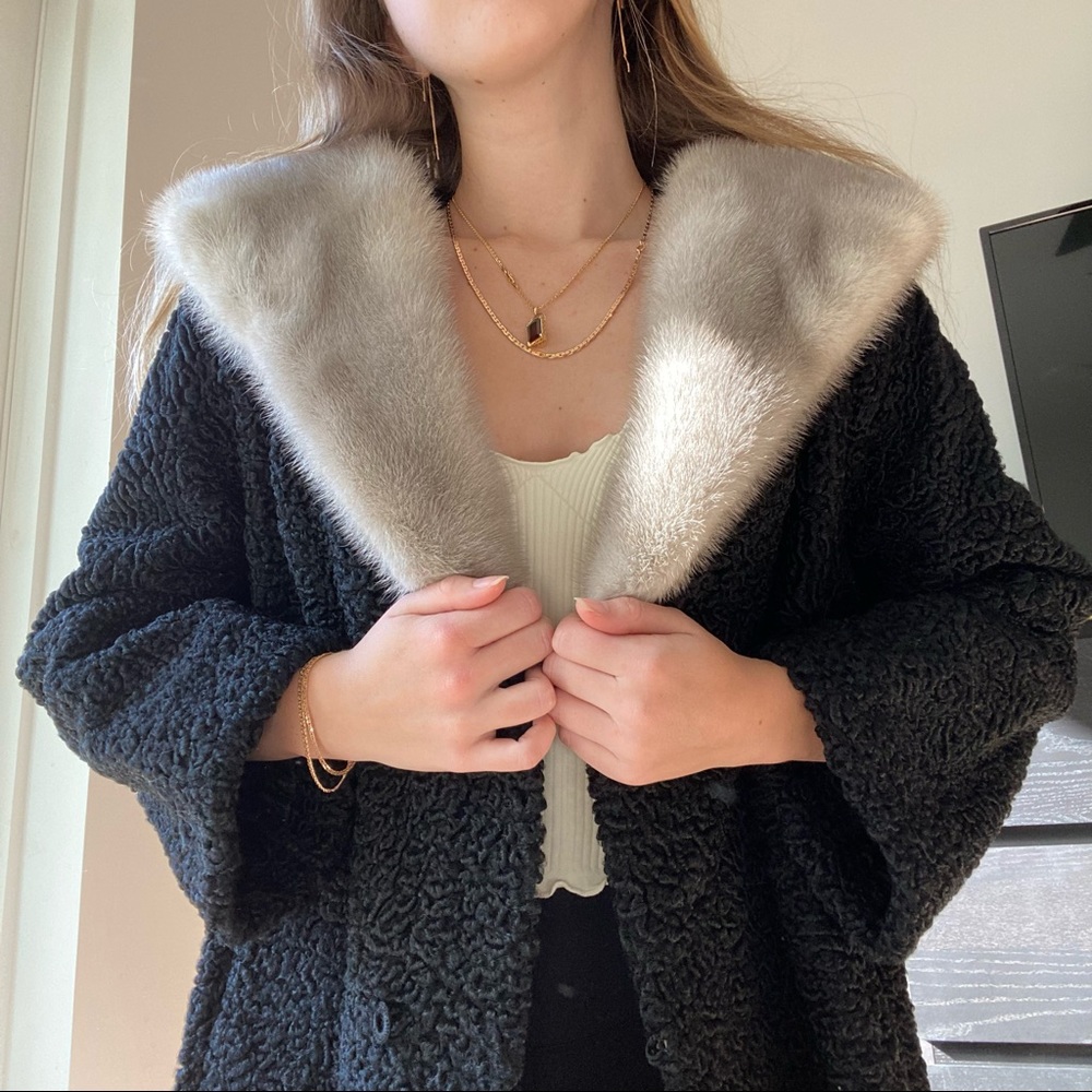 Mink and Karakul (Dark Fleece) Fur Coat